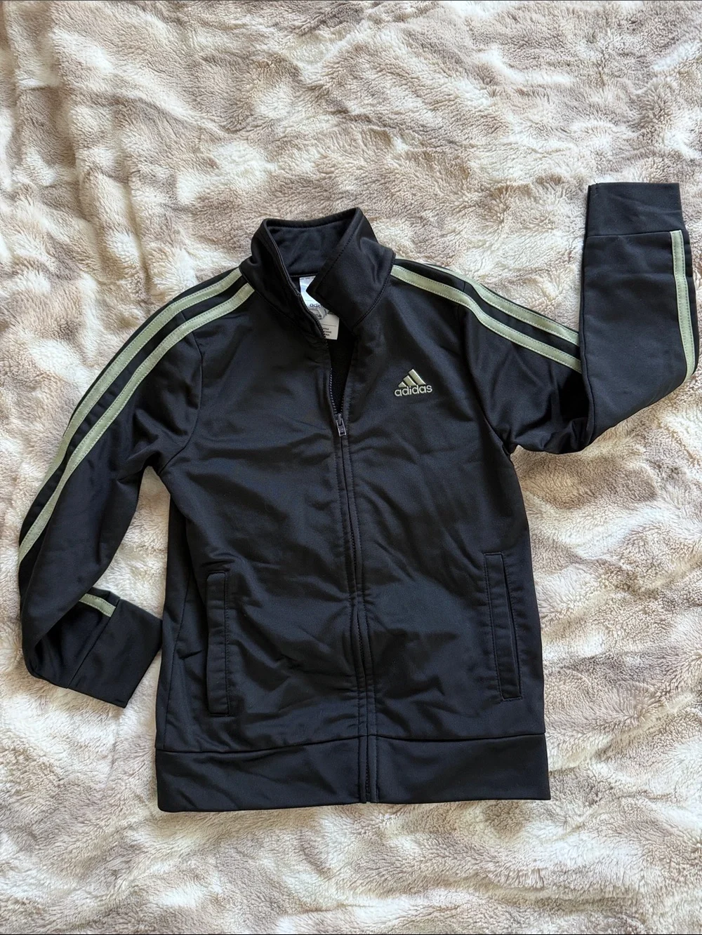 adidas Black Track Jacket and Pants with Pale Green Stripes